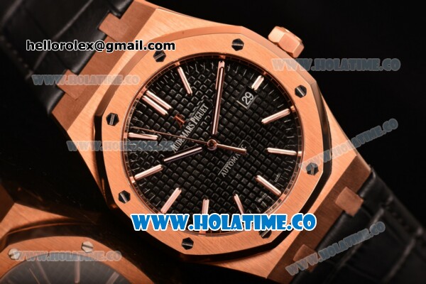 Audemars Piguet Royal Oak 39MM Miyota 9015 Automatic Rose Gold Case with Black Dial and Stick Markers (BP) - Click Image to Close